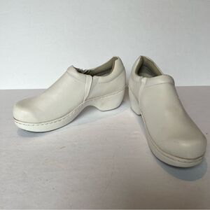 Women's Spring Step Leather Clog Slip On White Size 7.5M Wedge Heel